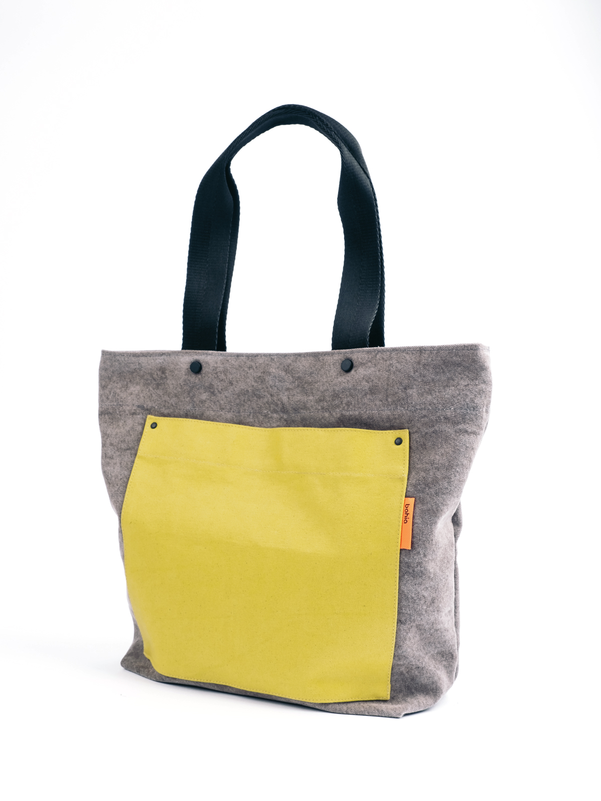 Gray recycled bag with yellow front pocket - Bahíabags